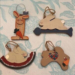 Hand Made Wood Rabbit Ornaments